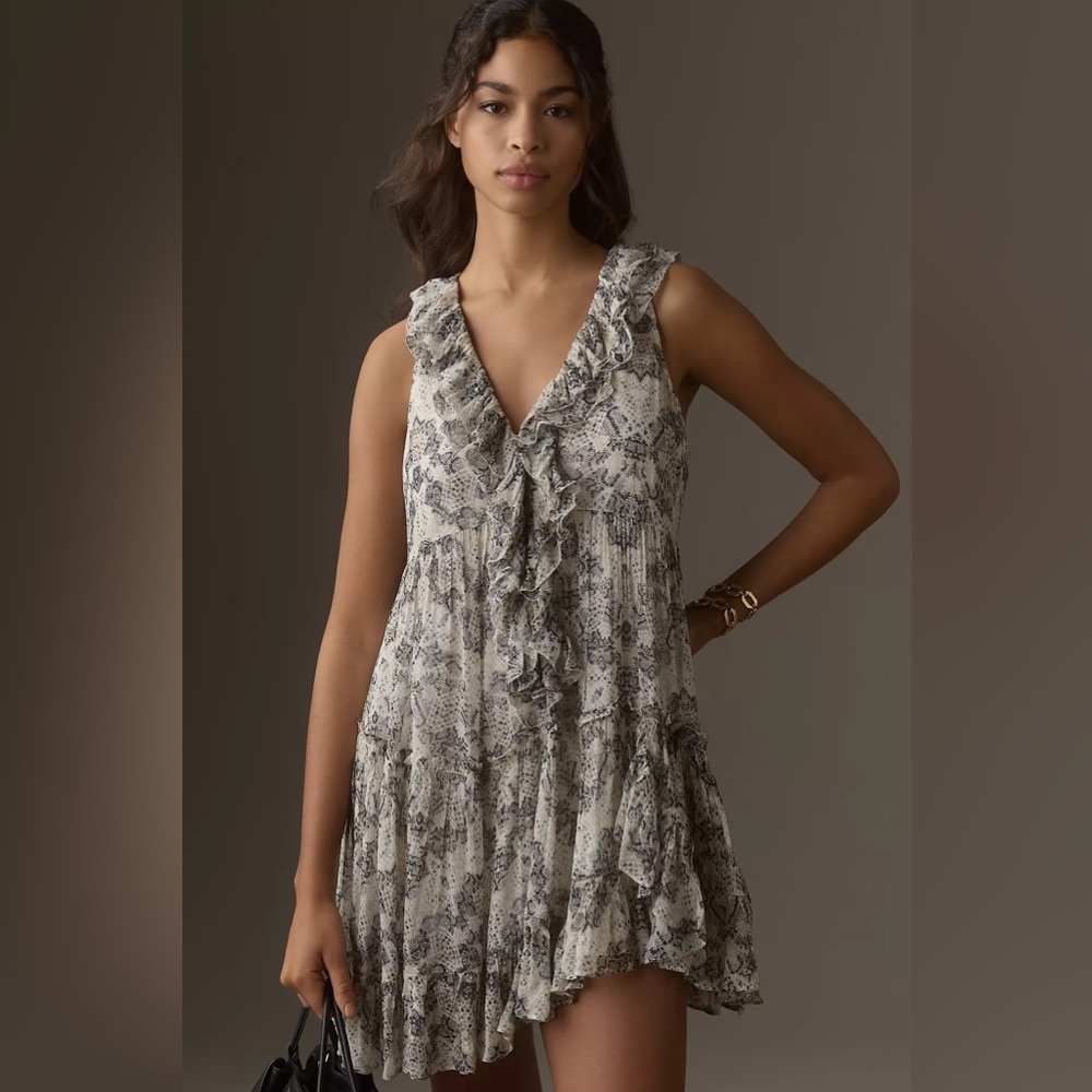 By Anthropologie Sleeveless V-Neck Ruffle Mini Dress